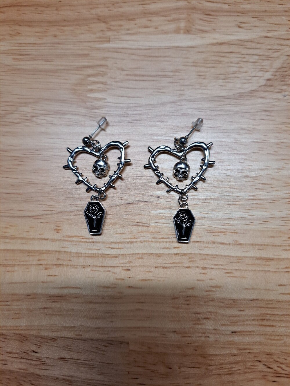 Gothic Heart and Coffin Dangle Earrings